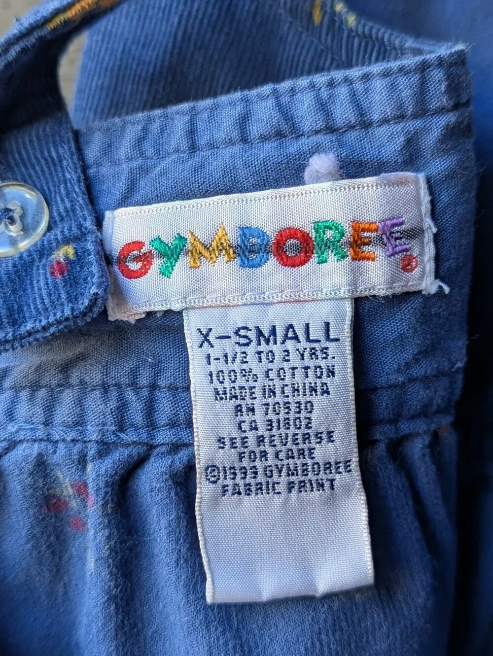 VTG 90s Gymboree Dark Blue Corduroy Floral Bib Overalls Size XS